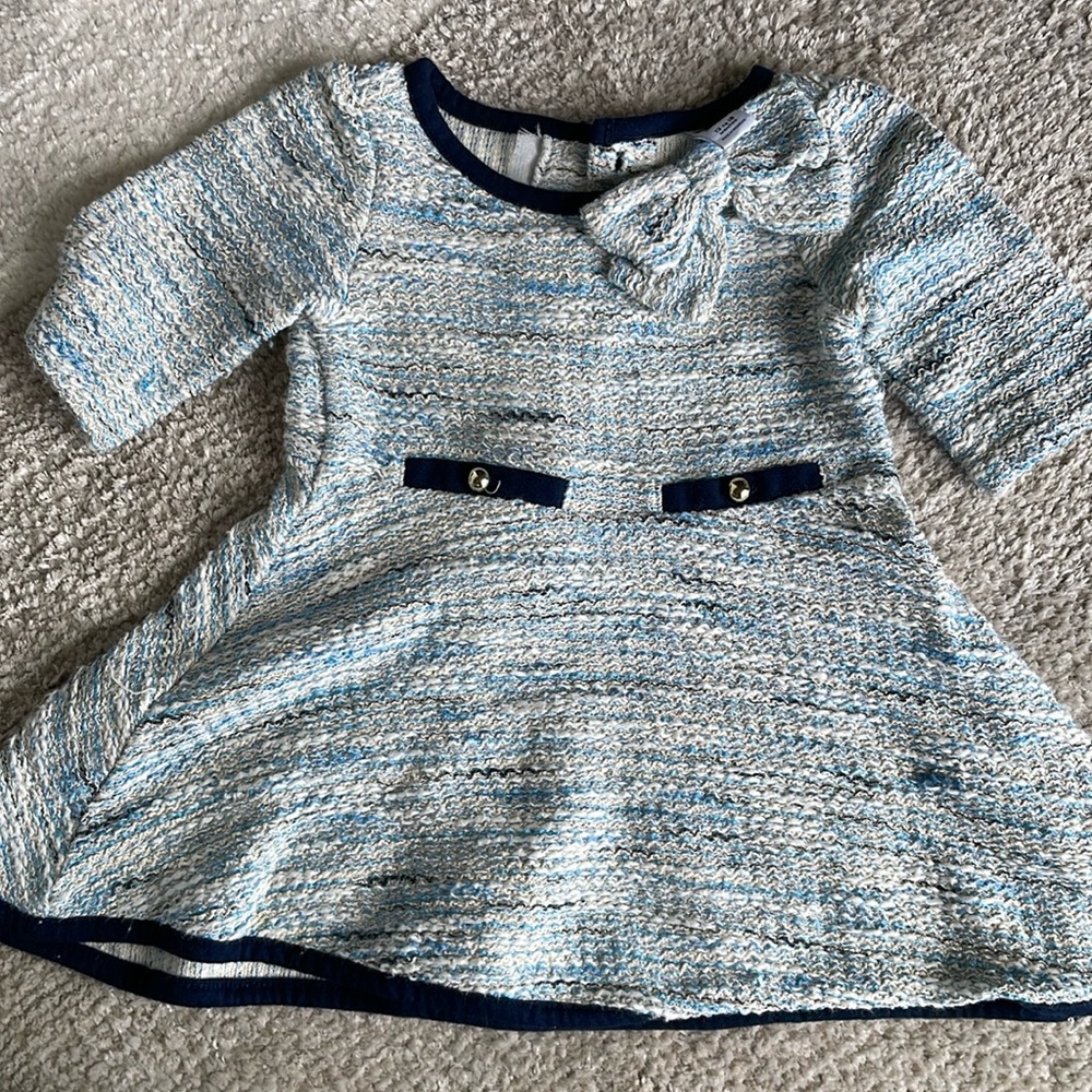 Janie and Jack 12-18 months tweed blue and white dress with sleeves